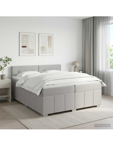 Letto Box Spring LED con Materasso Grigio Chiaro 200 x 200 cm