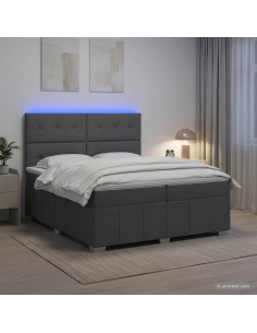 Letto Box Spring LED con Materasso Grigio Scuro 200 x 200 cm