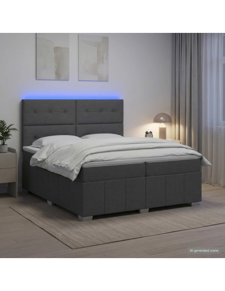 Letto Box Spring LED con Materasso Grigio Scuro 200 x 200 cm