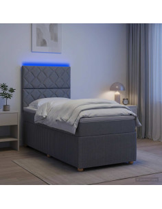 Letto Box Spring LED con Materasso Grigio Chiaro 90 x 190 cm