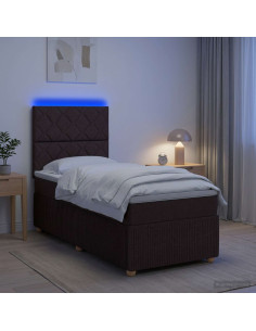 Letto Box Spring LED con Materasso Marrone Scuro 90 x 190 cm