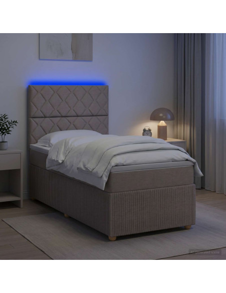 Letto Box Spring LED con Materasso Tortora 90 x 190 cm Tessuto