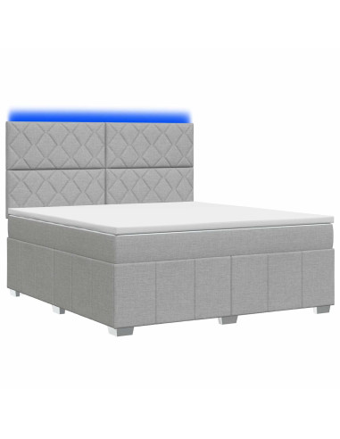 Letto Box Spring LED con Materasso Grigio Chiaro 160 x 200 cm