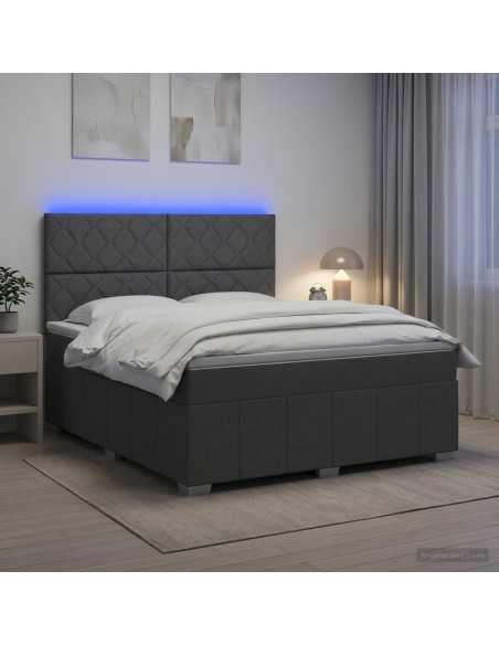 Letto Box Spring LED con Materasso Grigio Scuro 180 x 200 cm