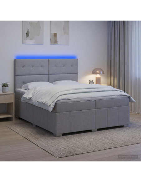 Letto Box Spring LED con Materasso Grigio Chiaro 200 x 200 cm