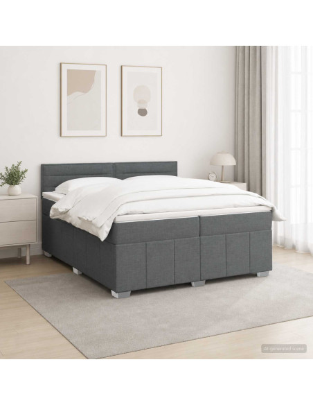 Letto Box Spring LED con Materasso Grigio Scuro 200 x 200 cm