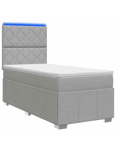 Letto Box Spring LED con Materasso Grigio Chiaro 90 x 190 cm