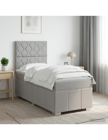 Letto Box Spring LED con Materasso Grigio Chiaro 90 x 190 cm