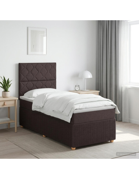 Letto Box Spring LED con Materasso Marrone Scuro 80 x 200 cm