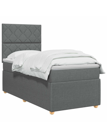 Letto Box Spring LED con Materasso Grigio Scuro 90 x 190 cm