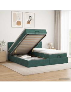 Letto ottomano con materasso 2 pcs Verde Scuro Velluto