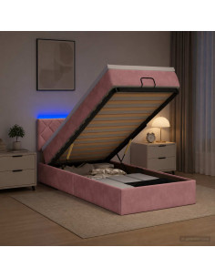 Letto Ottomano con Materasso e LED Rosa 90 x 200 cm Velluto
