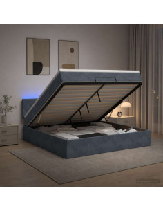 Letto Ottomano con Materasso e LED Grigio Scuro 180 x 200 cm