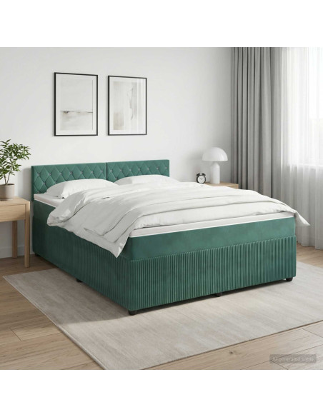 Letto box spring con materasso Verde Scuro 180 x 200 cm Velluto