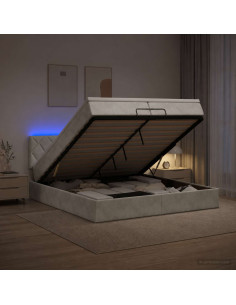 Letto Ottomano con Materasso e LED Grigio Chiaro 200 x 200 cm