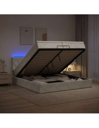 Letto Ottomano con Materasso e LED Grigio Chiaro 200 x 200 cm