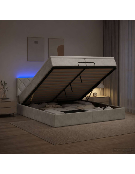 Letto Ottomano con Materasso e LED Grigio Chiaro 200 x 200 cm