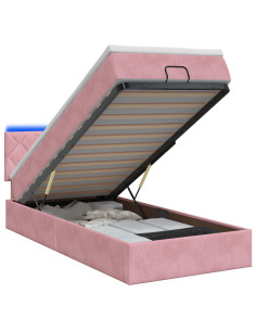 Letto Ottomano con Materasso e LED Rosa 90 x 200 cm Velluto 2