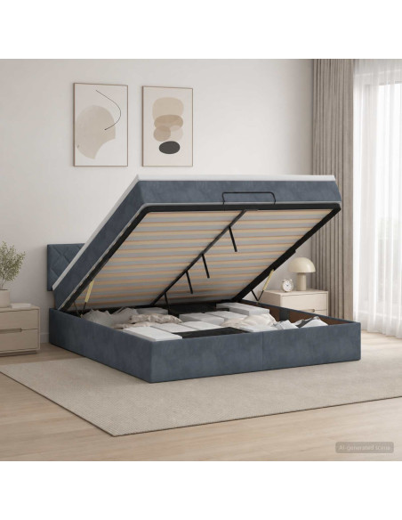 Letto Ottomano con Materasso e LED Grigio Scuro 180 x 200 cm