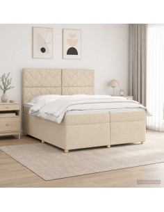 Letto box spring con materasso Crema 200 x 200 cm Tessuto