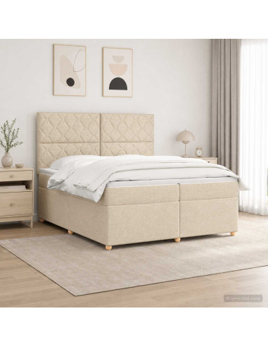 Letto box spring con materasso Crema 200 x 200 cm Tessuto