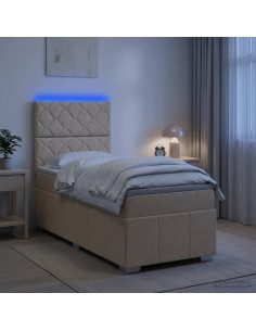 Letto Box Spring LED con Materasso Crema 90 x 200 cm Tessuto
