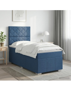 Letto Box Spring LED con Materasso Blu 90 x 200 cm Tessuto