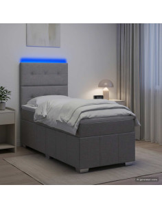Letto Box Spring LED con Materasso Grigio Chiaro 100 x 200 cm