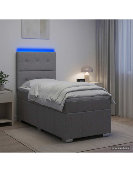 Letto Box Spring LED con Materasso Grigio Chiaro 100 x 200 cm