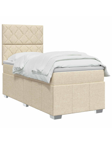 Letto Box Spring LED con Materasso Crema 90 x 200 cm Tessuto
