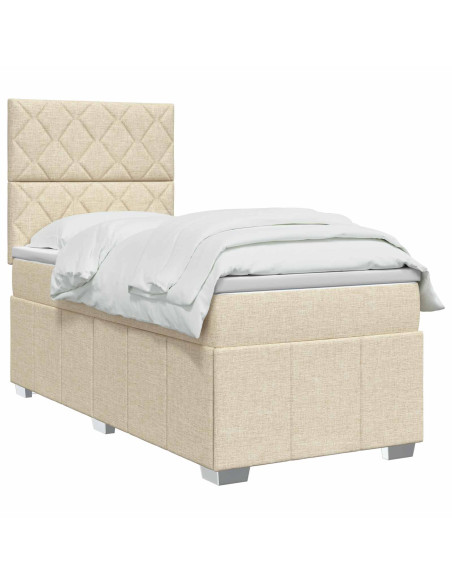Letto Box Spring LED con Materasso Crema 90 x 200 cm Tessuto