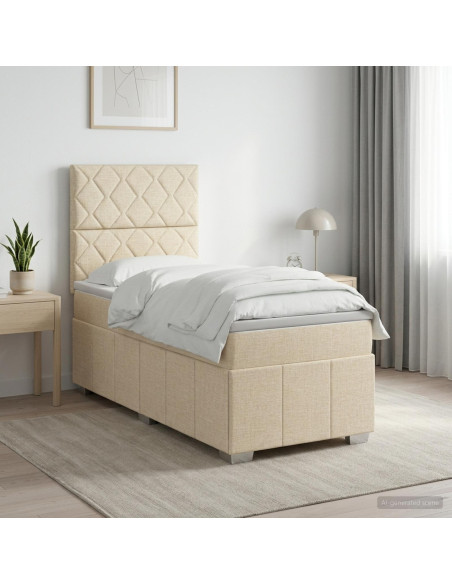 Letto Box Spring LED con Materasso Crema 90 x 200 cm Tessuto