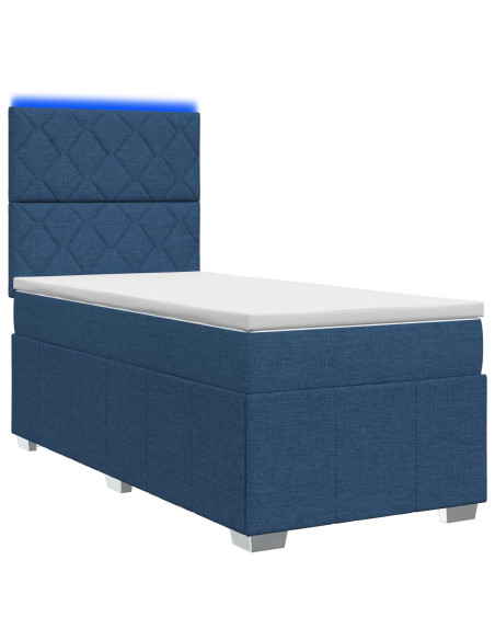 Letto Box Spring LED con Materasso Blu 90 x 200 cm Tessuto