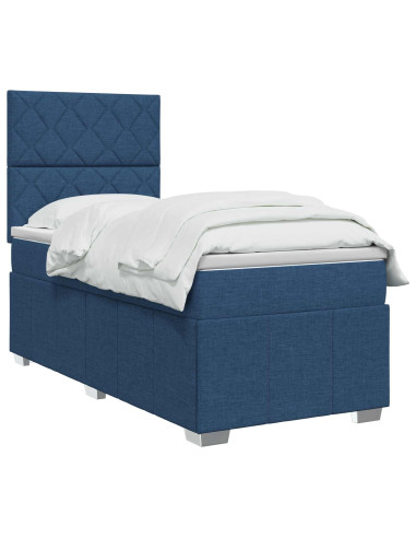 Letto Box Spring LED con Materasso Blu 90 x 200 cm Tessuto
