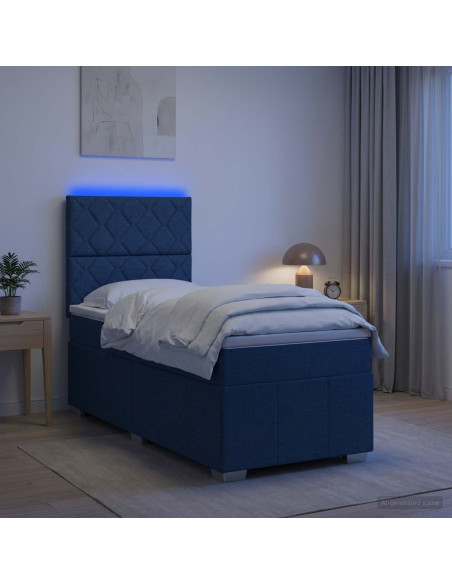 Letto Box Spring LED con Materasso Blu 90 x 200 cm Tessuto