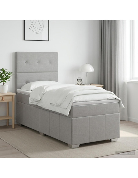 Letto Box Spring LED con Materasso Grigio Chiaro 100 x 200 cm