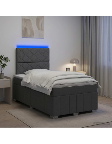 Letto Box Spring LED con Materasso Grigio Scuro 120 x 190 cm