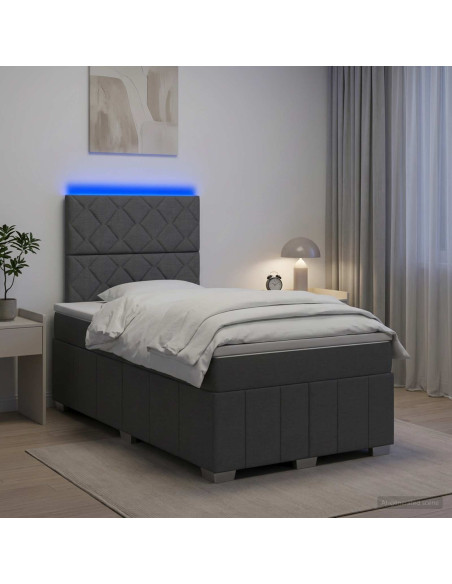 Letto Box Spring LED con Materasso Grigio Scuro 120 x 200 cm