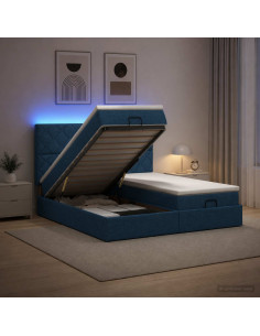 Letto Ottomano con Materasso e LED Blu 180 x 200 cm Tessuto