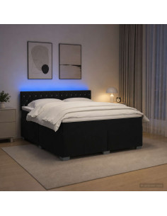 Letto con Box Spring, Materasso e LED Nero 160 x 200 cm Velluto
