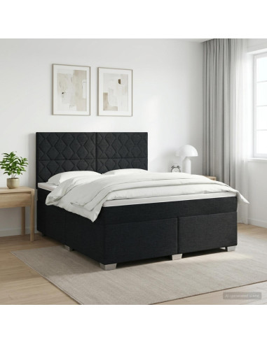 Letto box spring con materasso Nero 140 x 200 cm Tessuto