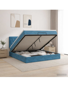 Letto ottomano con materasso Blu Scuro 160 x 200 cm Velluto