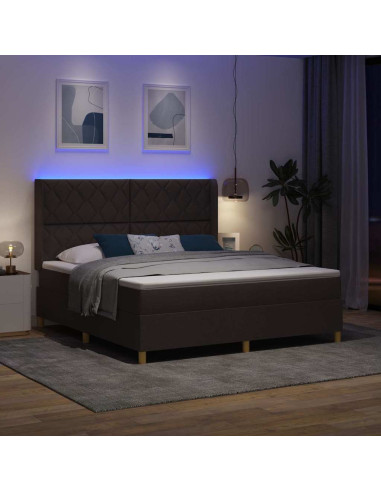 Letto a molle con strisce LED Marrone 180 x 200 cm Tessuto