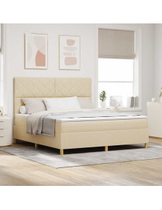 Letto a Sorgente LED con testiera Crema 180 x 200 cm Tessuto