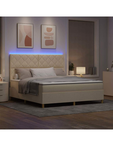 Letto a Sorgente LED con testiera Crema 180 x 200 cm Tessuto