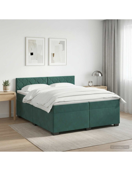 Letto box spring con materasso Verde Scuro 200 x 200 cm Velluto