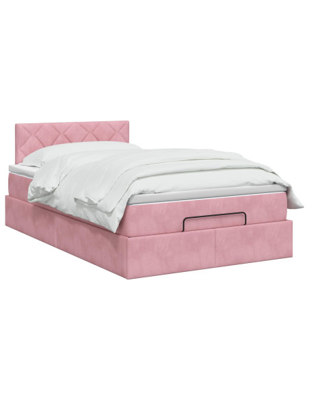 Letto ottomano con materasso Rosa 120 x 200 cm Velluto