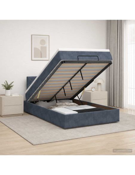 Letto Ottomano con Materasso e LED Grigio Scuro 120 x 190 cm