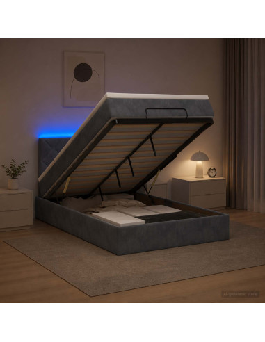 Letto Ottomano con Materasso e LED Grigio Scuro 120 x 190 cm