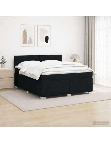 Letto con Box Spring, Materasso e LED Nero 140 x 200 cm Tessuto